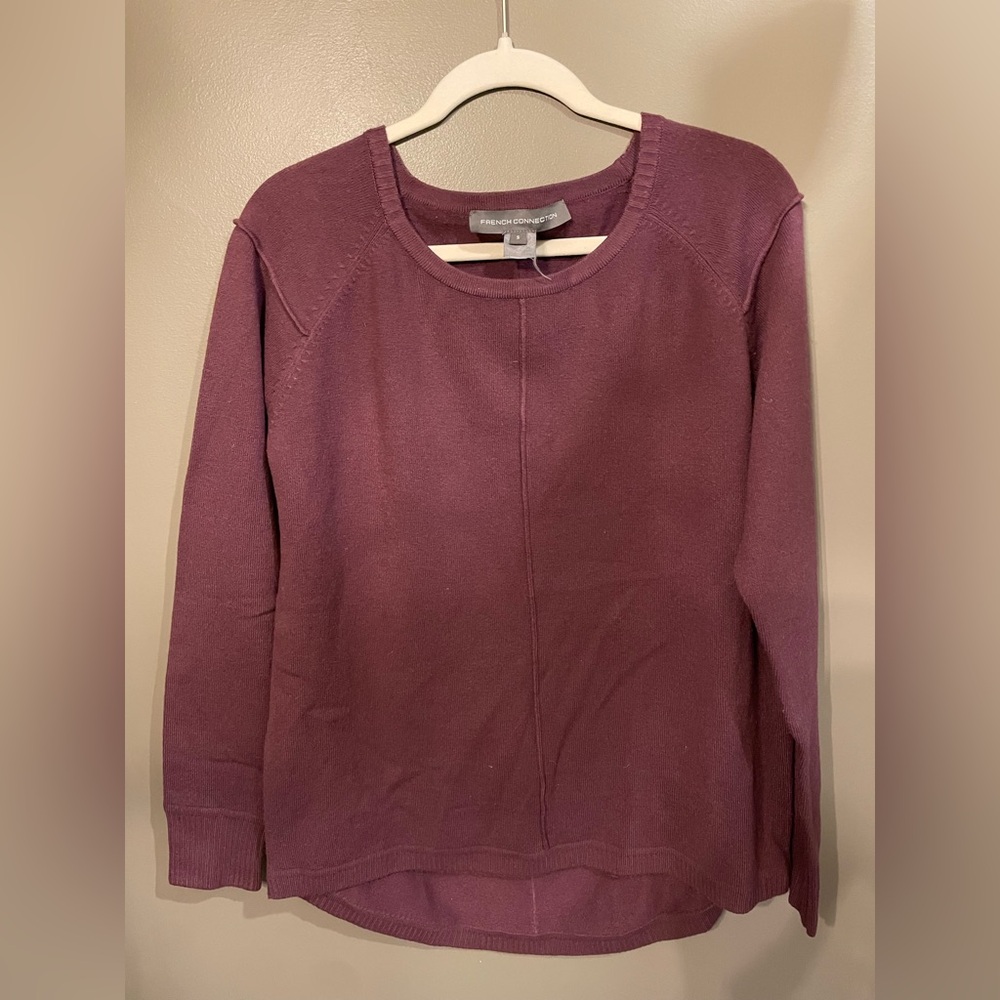 French connection long sleeve crew neck sweater purple maroon size small